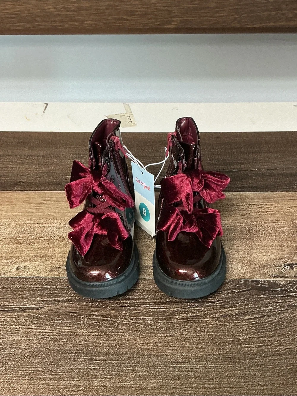 Cat & Jack Burgundy Estes Boots w/ Bow Accents